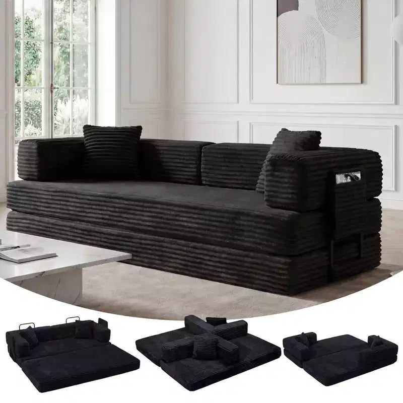 Canapé convertible 5-en-1 de 205 cm – Velours côtelé, 544 kg, Aucun assemblage requis