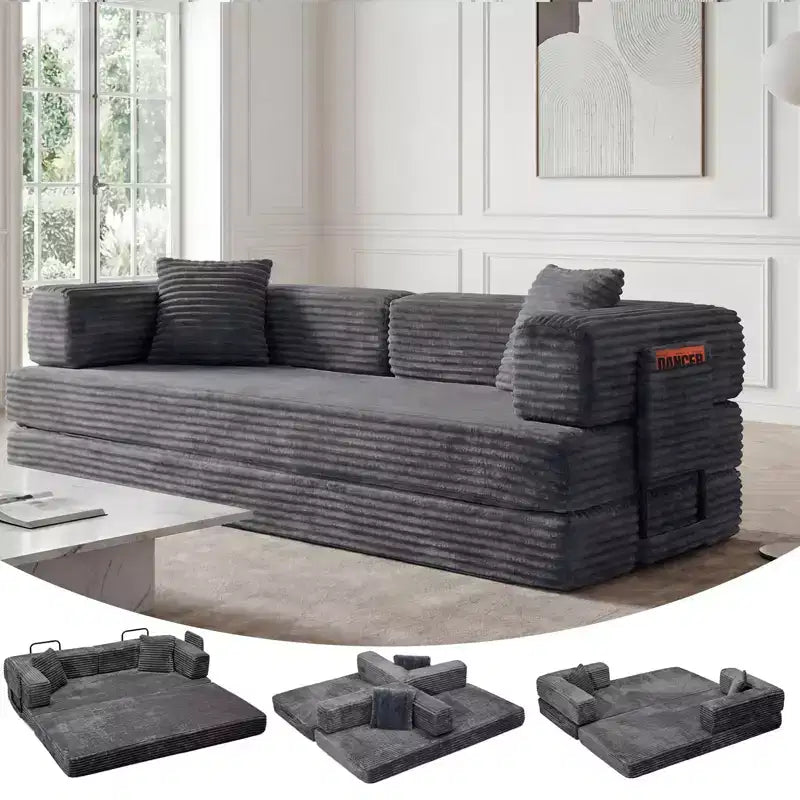 Canapé convertible 5-en-1 de 205 cm – Velours côtelé, 544 kg, Aucun assemblage requis