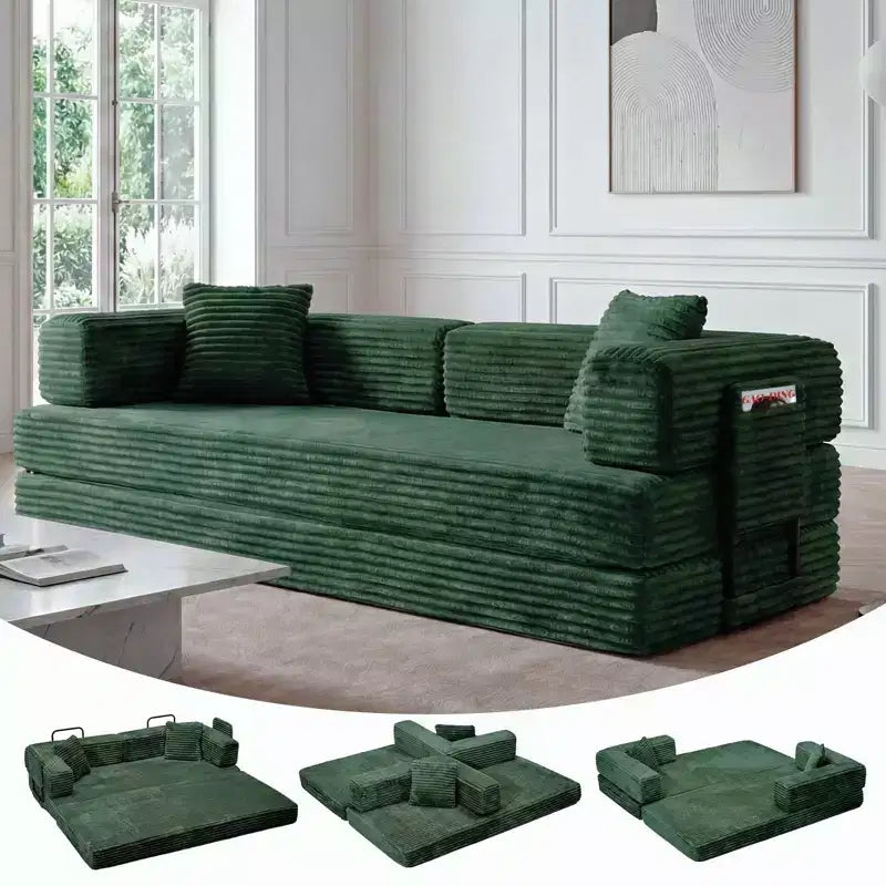 Canapé convertible 5-en-1 de 205 cm – Velours côtelé, 544 kg, Aucun assemblage requis