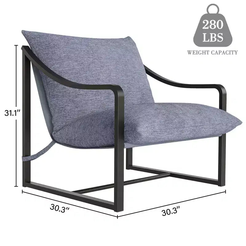 Fauteuil d'appoint moderne Sling, fauteuil à structure métallique avec coussin de siège amovible, chaise longue pour chambre et salon