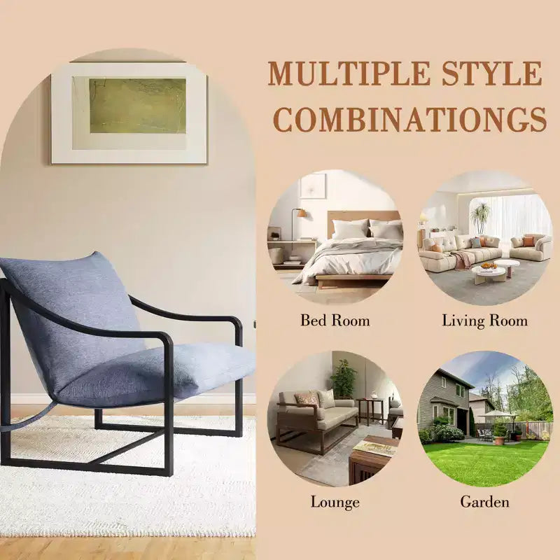 Fauteuil d'appoint moderne Sling, fauteuil à structure métallique avec coussin de siège amovible, chaise longue pour chambre et salon