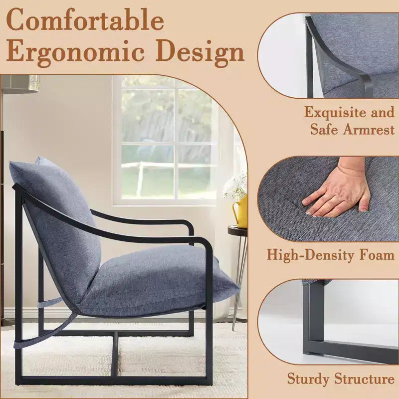 Fauteuil d'appoint moderne Sling, fauteuil à structure métallique avec coussin de siège amovible, chaise longue pour chambre et salon