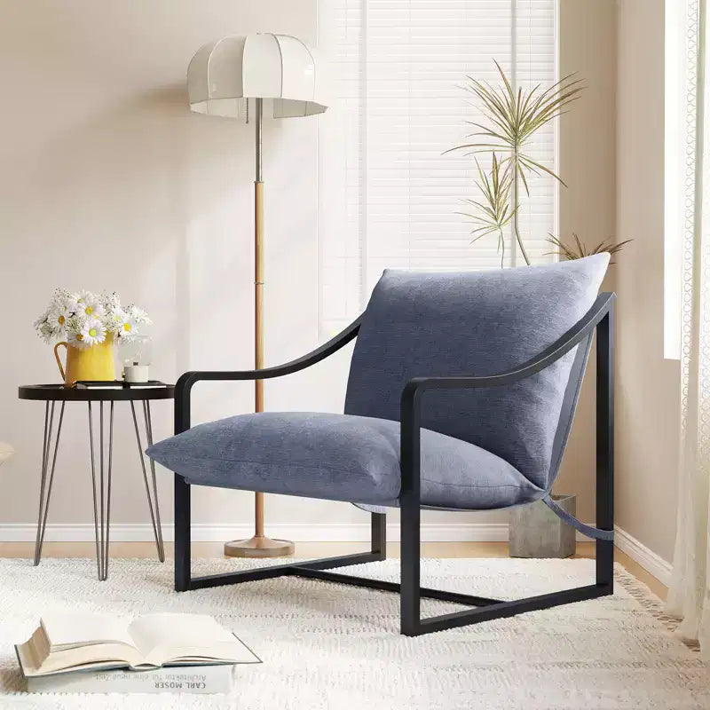 Fauteuil d'appoint moderne Sling, fauteuil à structure métallique avec coussin de siège amovible, chaise longue pour chambre et salon