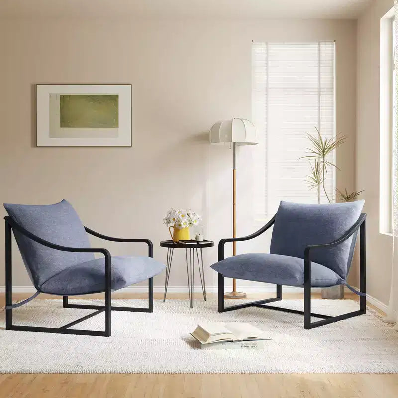 Fauteuil d'appoint moderne Sling, fauteuil à structure métallique avec coussin de siège amovible, chaise longue pour chambre et salon