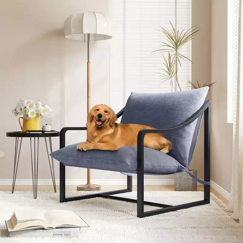 Fauteuil d'appoint moderne Sling, fauteuil à structure métallique avec coussin de siège amovible, chaise longue pour chambre et salon