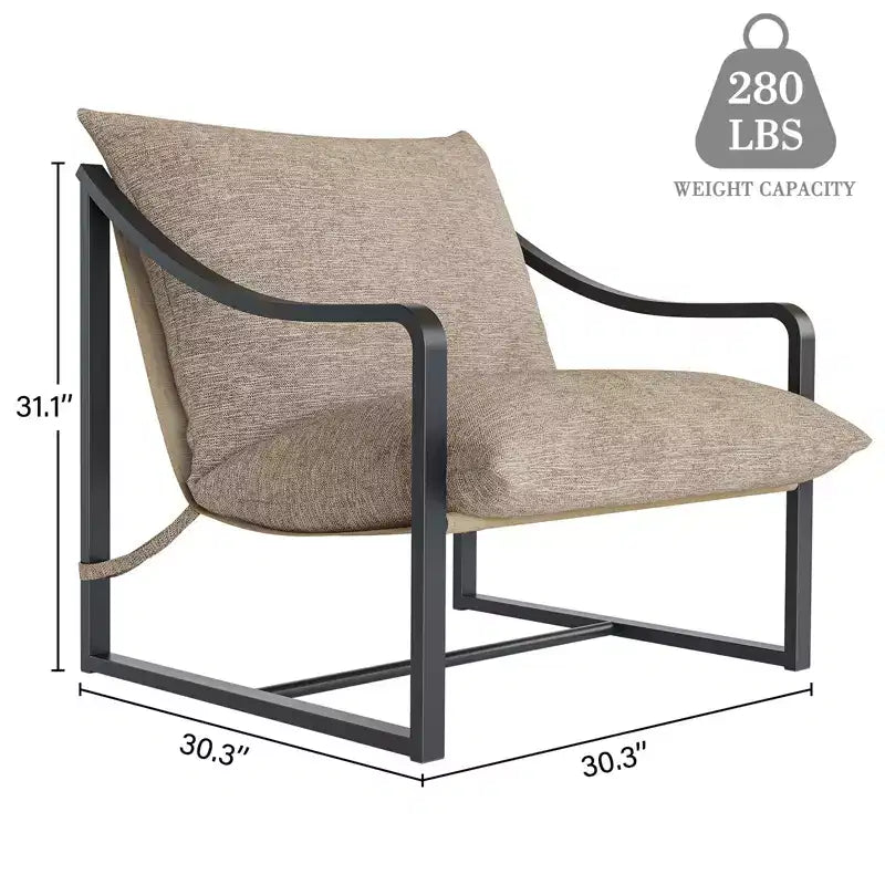 Fauteuil d'appoint moderne Sling, fauteuil à structure métallique avec coussin de siège amovible, chaise longue pour chambre et salon