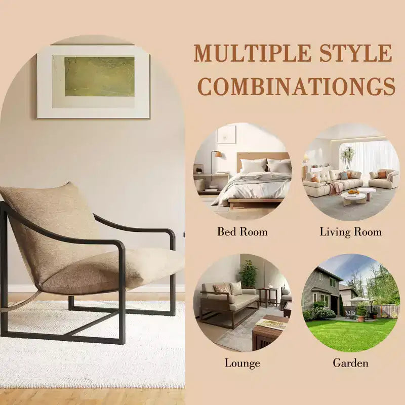 Fauteuil d'appoint moderne Sling, fauteuil à structure métallique avec coussin de siège amovible, chaise longue pour chambre et salon