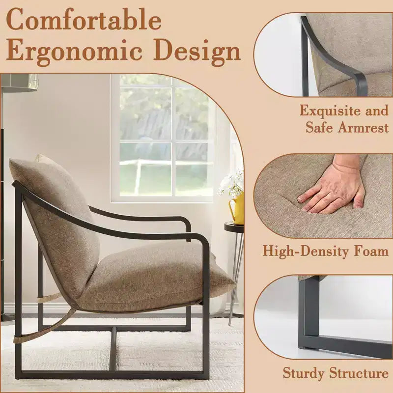 Fauteuil d'appoint moderne Sling, fauteuil à structure métallique avec coussin de siège amovible, chaise longue pour chambre et salon