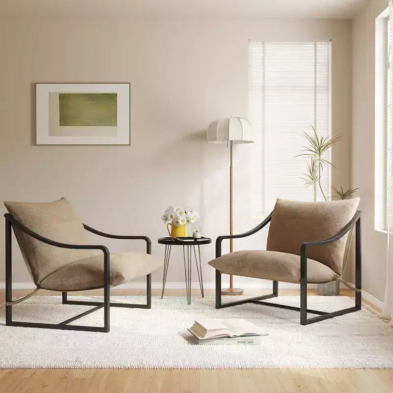 Fauteuil d'appoint moderne Sling, fauteuil à structure métallique avec coussin de siège amovible, chaise longue pour chambre et salon