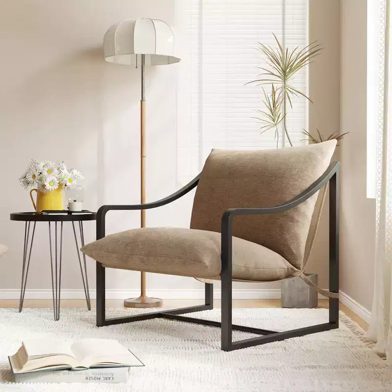 Fauteuil d'appoint moderne Sling, fauteuil à structure métallique avec coussin de siège amovible, chaise longue pour chambre et salon