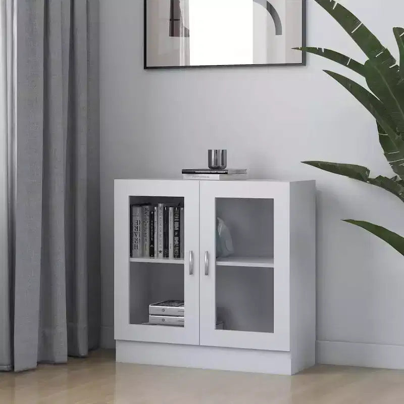 Vitrine en bois d'ingénierie blanc – Portes en verre