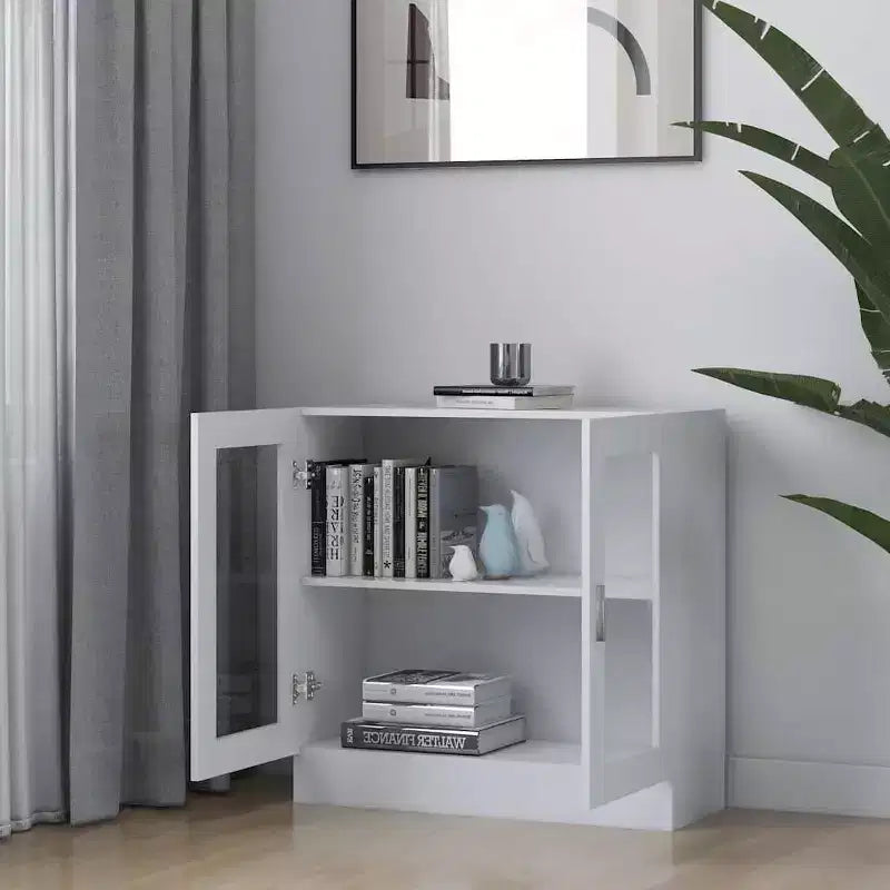 Vitrine en bois d'ingénierie blanc – Portes en verre