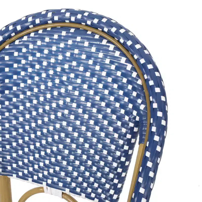 sumyeg Lot de 2 tabourets de bar de bistrot français d'extérieur 75 cm, en rotin PE avec cadre en aluminium, finition aspect bambou, bleu sarcelle foncé et blanc