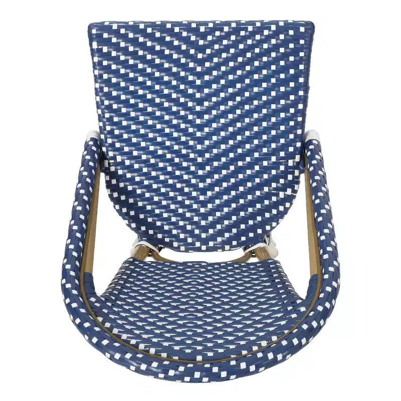 sumyeg Lot de 2 tabourets de bar de bistrot français d'extérieur 75 cm, en rotin PE avec cadre en aluminium, finition aspect bambou, bleu sarcelle foncé et blanc