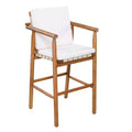 sumyeg Outdoor Counter Height Bar Stools Set of 2 with Cushions, Acacia Wood Patio Chairs with Backrest, Armrests and Woven Seat, Beige