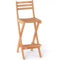 sumyeg Outdoor Acacia Wood Bar Height Chair, Folding Patio Stool with Backrest and Footrest, Natural Finish, for Backyard and Porch