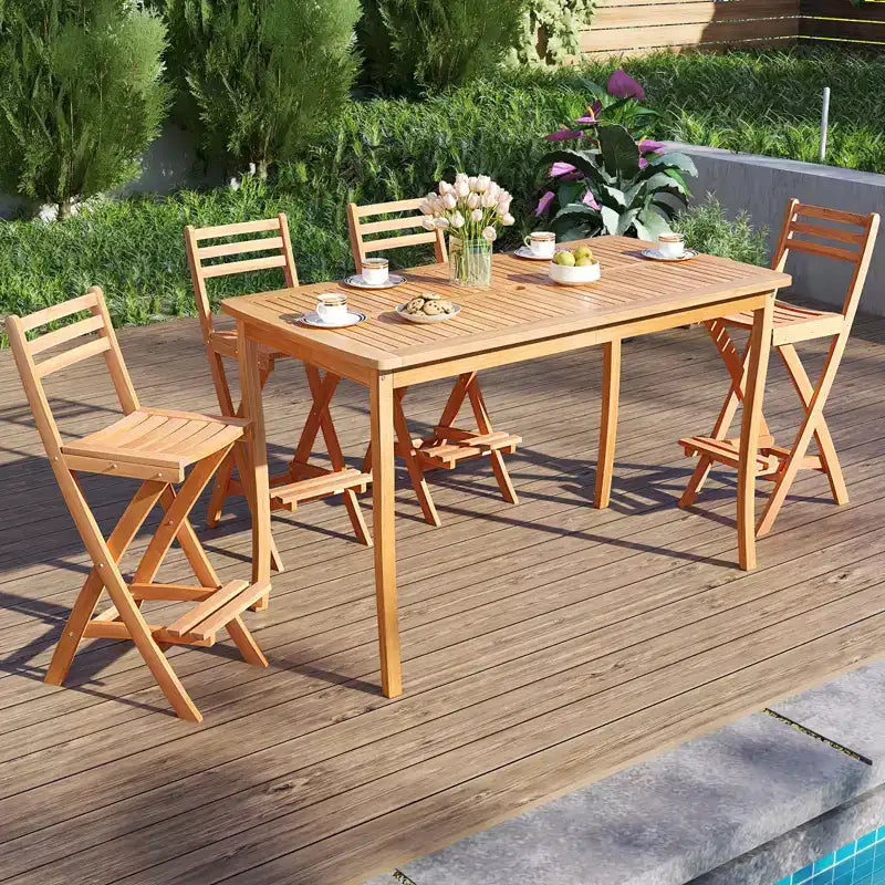 sumyeg Chaise haute de bar pliable en bois d'acacia pour extérieur, tabouret de patio avec dossier et repose-pieds, finition naturelle, pour jardin et porche