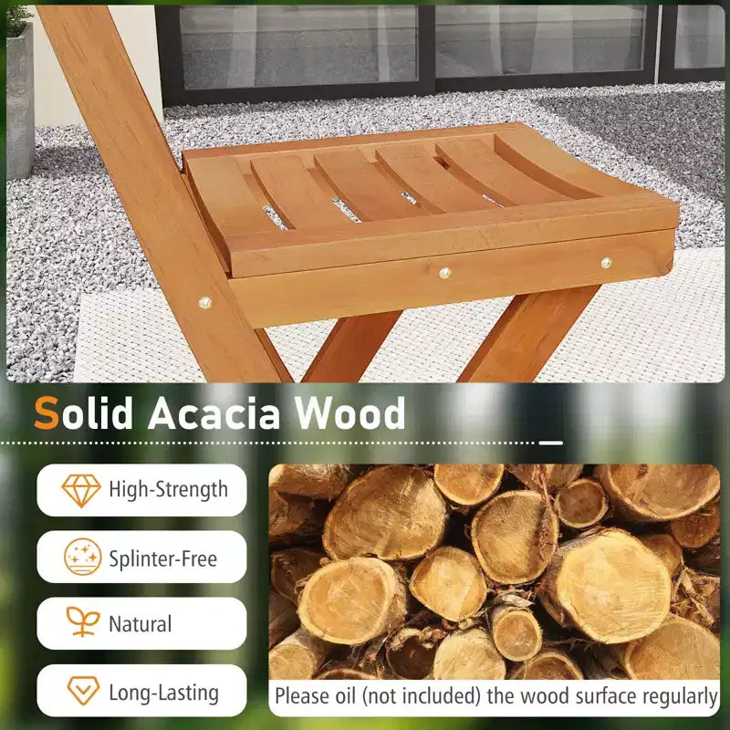 sumyeg Chaise haute de bar pliable en bois d'acacia pour extérieur, tabouret de patio avec dossier et repose-pieds, finition naturelle, pour jardin et porche