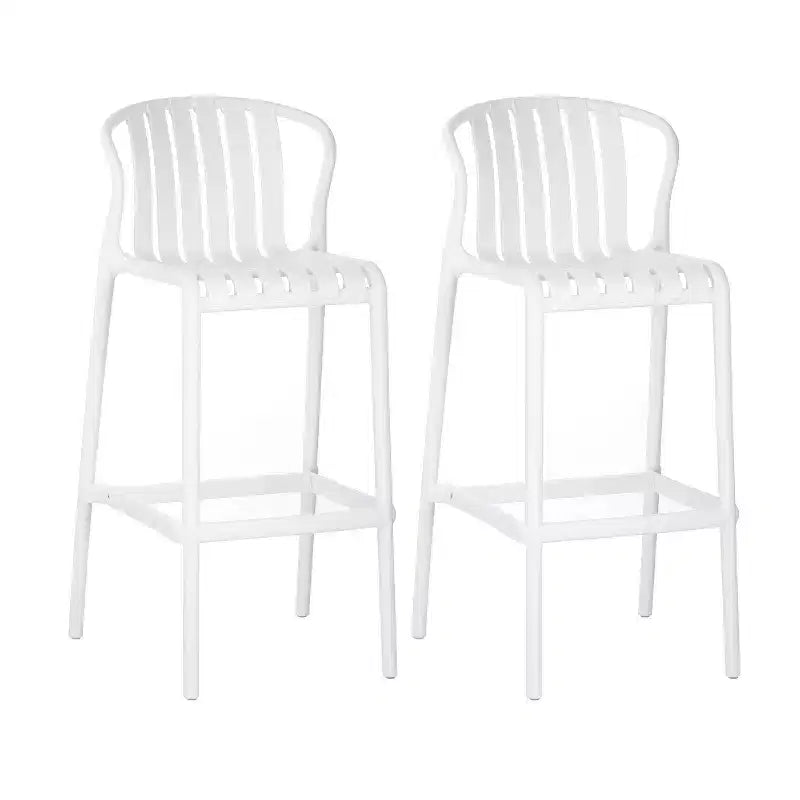 sumyeg Outdoor Patio Bar Stools Set of 2, 29.5 Counter Height Plastic Chairs with Perforated Back, Stackable, Weather-Resistant, White