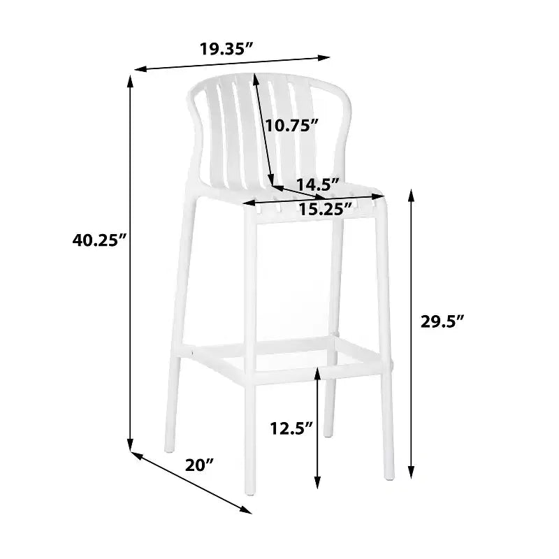 sumyeg Lot de 2 tabourets de bar d'extérieur, chaises en plastique de 75 cm de hauteur de comptoir avec dossier perforé, empilables, résistantes aux intempéries, blanc