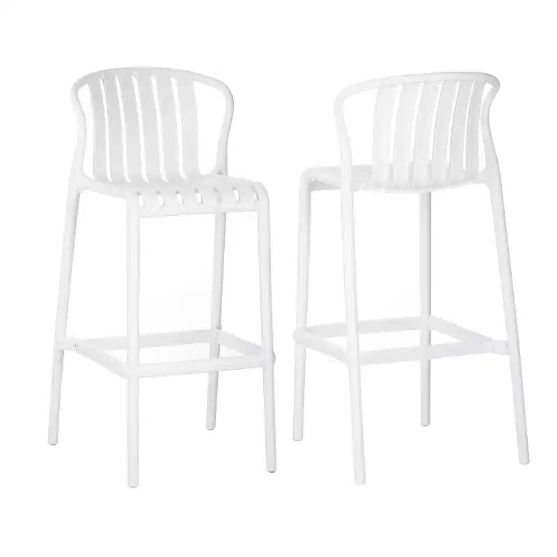 sumyeg Lot de 2 tabourets de bar d'extérieur, chaises en plastique de 75 cm de hauteur de comptoir avec dossier perforé, empilables, résistantes aux intempéries, blanc