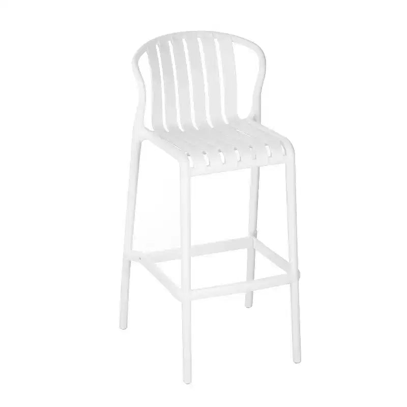 sumyeg Lot de 2 tabourets de bar d'extérieur, chaises en plastique de 75 cm de hauteur de comptoir avec dossier perforé, empilables, résistantes aux intempéries, blanc