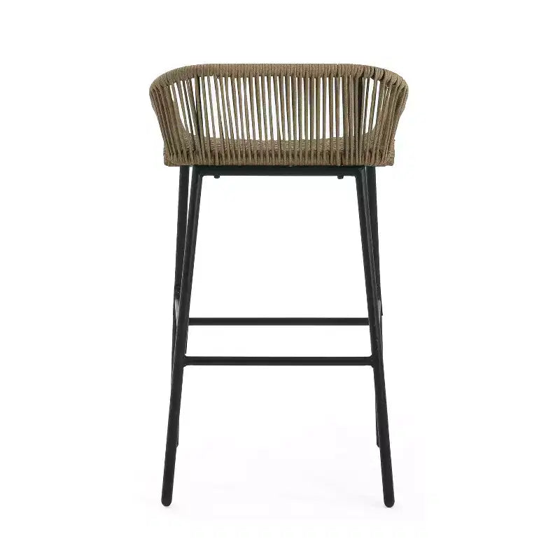 sumyeg Tabourets de bar d'extérieur en corde, lot de 2, chaises de patio tressées marron avec cadre en métal noir, résistantes aux intempéries, pour patio, balcon, jardin