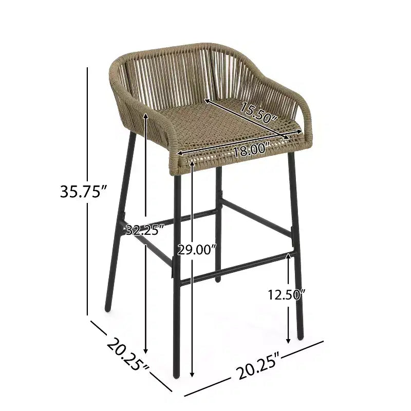 sumyeg Tabourets de bar d'extérieur en corde, lot de 2, chaises de patio tressées marron avec cadre en métal noir, résistantes aux intempéries, pour patio, balcon, jardin