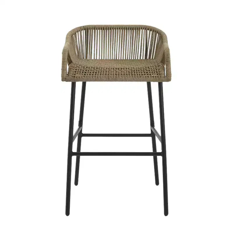 sumyeg Tabourets de bar d'extérieur en corde, lot de 2, chaises de patio tressées marron avec cadre en métal noir, résistantes aux intempéries, pour patio, balcon, jardin