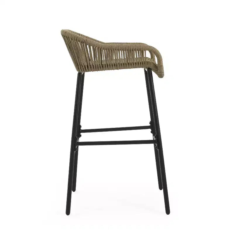 sumyeg Tabourets de bar d'extérieur en corde, lot de 2, chaises de patio tressées marron avec cadre en métal noir, résistantes aux intempéries, pour patio, balcon, jardin