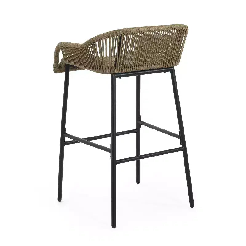 sumyeg Tabourets de bar d'extérieur en corde, lot de 2, chaises de patio tressées marron avec cadre en métal noir, résistantes aux intempéries, pour patio, balcon, jardin