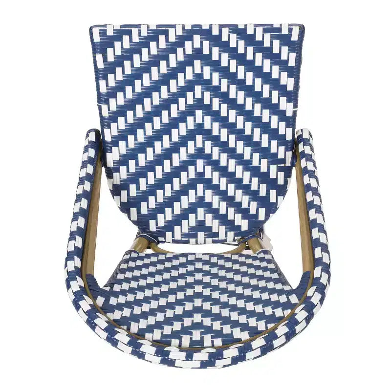 sumyeg Lot de 2 tabourets de bar de bistrot français d'extérieur 75 cm, en rotin PE avec cadre en aluminium, finition aspect bambou, bleu marine et blanc