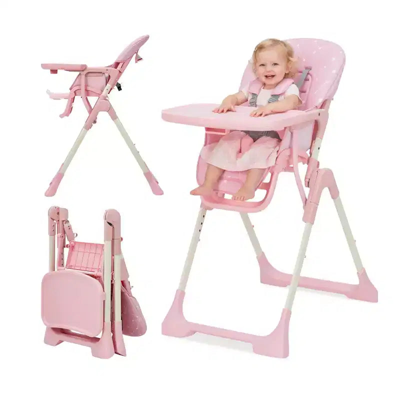 Chaise Haute Bébé Réglable 42,5 pour Tout-Petits, Hauteur et Dossier Multi-Niveaux, Plateau Amovible et Pliage Rapide pour un Rangement Compact