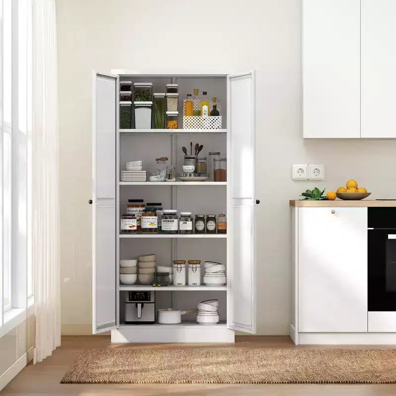 Armoire de cuisine en métal – 4 étagères réglables, 50 kg chacune, style ferme, 168 cm H