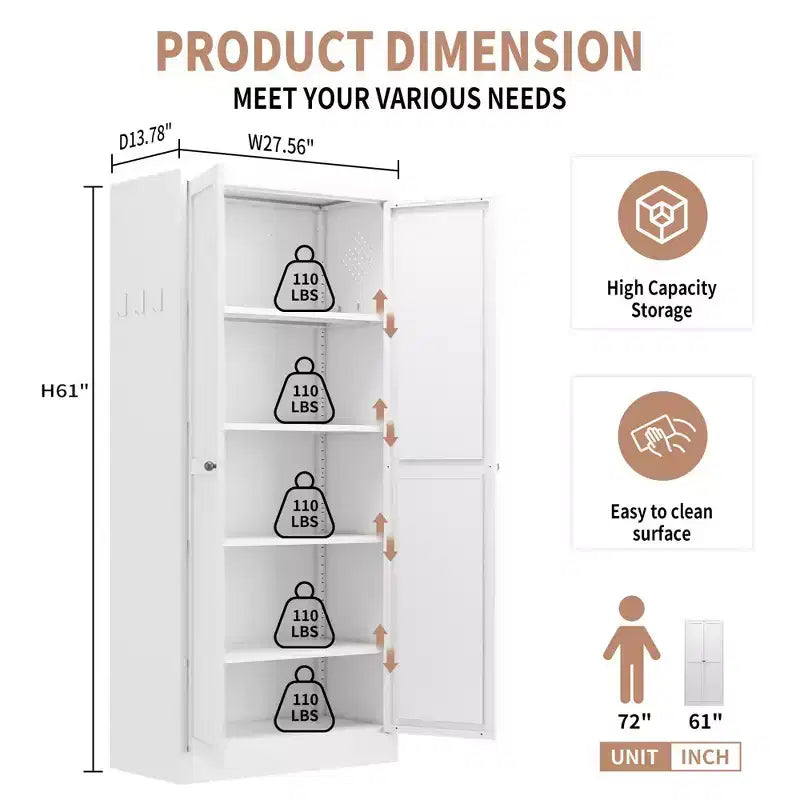 Armoire de cuisine en métal – 4 étagères réglables, 50 kg chacune, style ferme, 168 cm H
