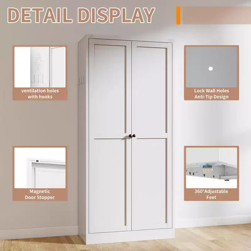 Armoire de cuisine en métal – 4 étagères réglables, 50 kg chacune, style ferme, 168 cm H