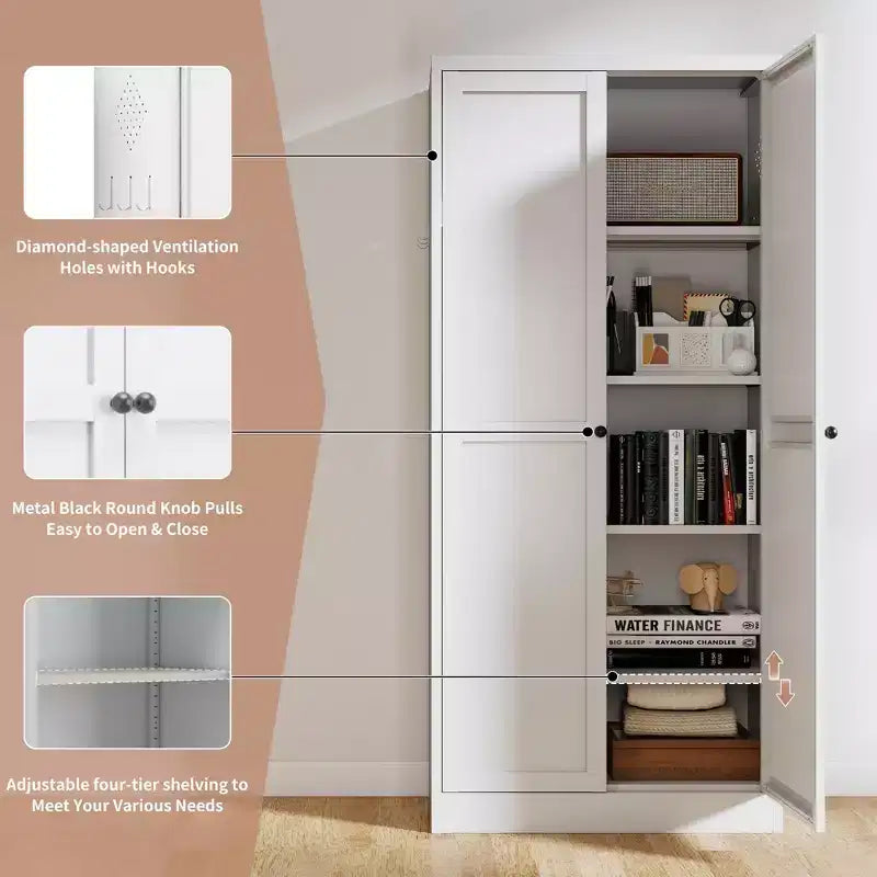 Armoire de cuisine en métal – 4 étagères réglables, 50 kg chacune, style ferme, 168 cm H