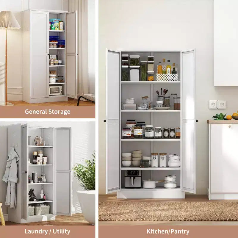 Armoire de cuisine en métal – 4 étagères réglables, 50 kg chacune, style ferme, 168 cm H