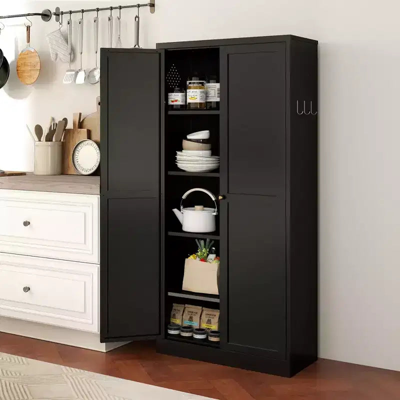Armoire de cuisine en métal – 4 étagères réglables, 50 kg chacune, style ferme, 168 cm H
