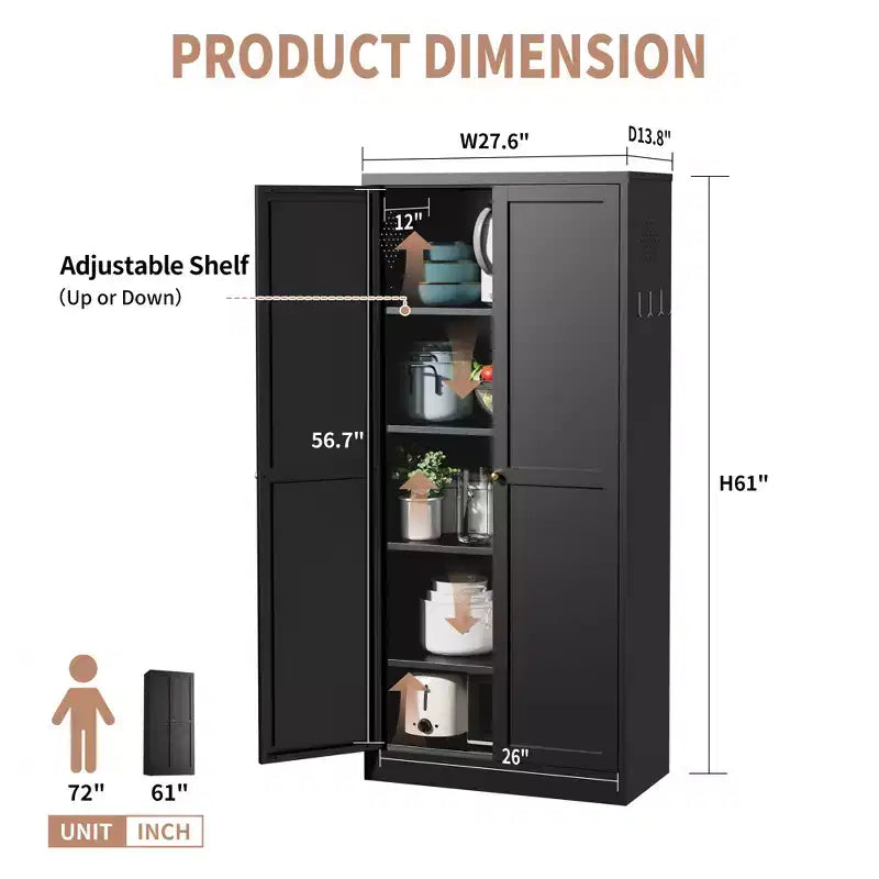 Armoire de cuisine en métal – 4 étagères réglables, 50 kg chacune, style ferme, 168 cm H