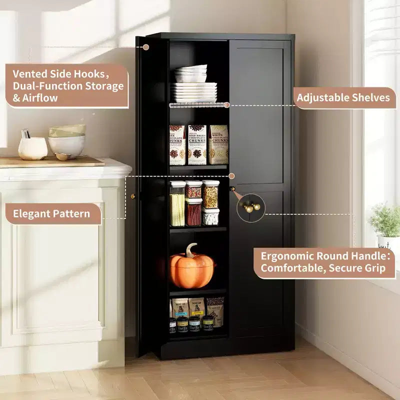 Armoire de cuisine en métal – 4 étagères réglables, 50 kg chacune, style ferme, 168 cm H