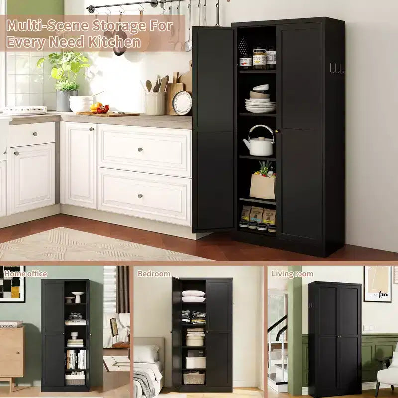 Armoire de cuisine en métal – 4 étagères réglables, 50 kg chacune, style ferme, 168 cm H