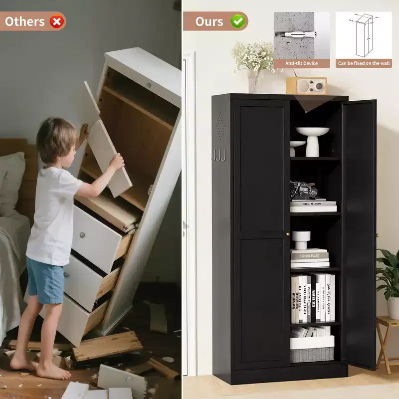 Armoire de cuisine en métal – 4 étagères réglables, 50 kg chacune, style ferme, 168 cm H