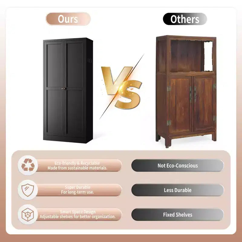 Armoire de cuisine en métal – 4 étagères réglables, 50 kg chacune, style ferme, 168 cm H