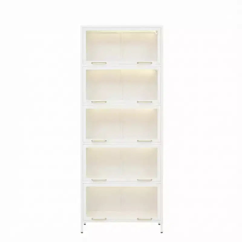Vitrine de 193 cm de hauteur – Bibliothèque métallique à 5 niveaux, portes vitrées et éclairage LED intégré