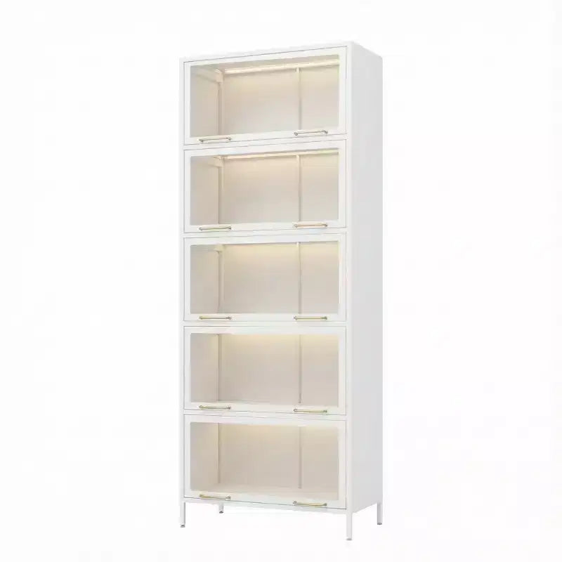 Vitrine de 193 cm de hauteur – Bibliothèque métallique à 5 niveaux, portes vitrées et éclairage LED intégré