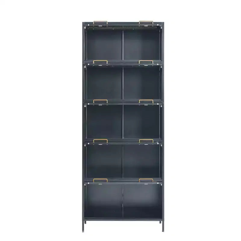 Vitrine de 193 cm de hauteur – Bibliothèque métallique à 5 niveaux, portes vitrées et éclairage LED intégré