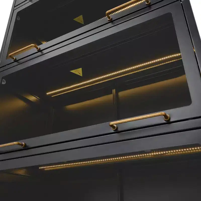Vitrine de 193 cm de hauteur – Bibliothèque métallique à 5 niveaux, portes vitrées et éclairage LED intégré