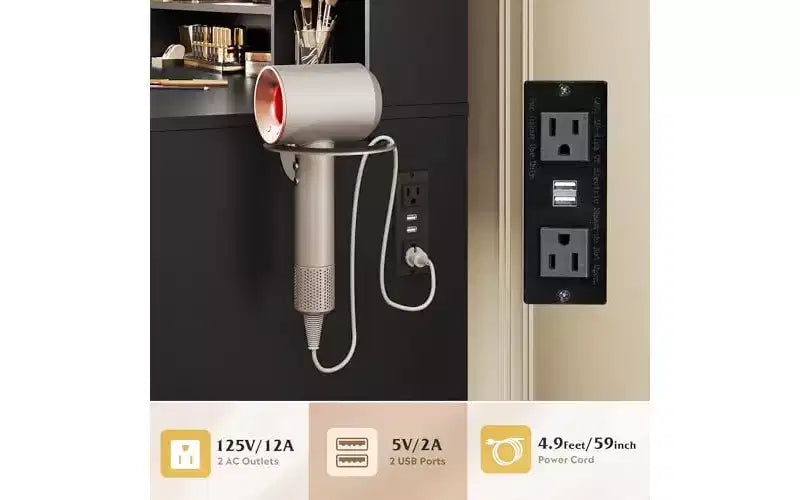 Petite Coiffeuse avec Miroir Éclairé – Tiroir, Armoire & Étagères Ouvertes, Noir