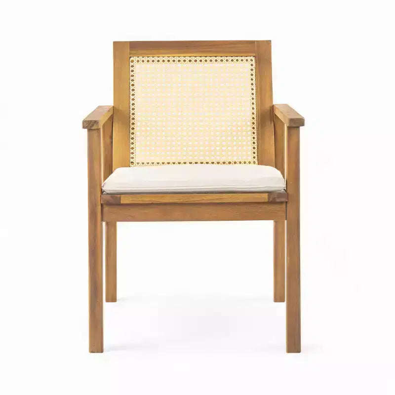 ModernLuxe Ensemble de 2 chaises de salle à manger d'extérieur en bois d'acacia avec dossier en rotin et coussins, chaises de terrasse résistantes aux intempéries, teck+beige